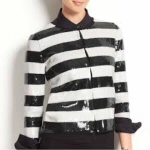 ANN Taylor Black and White Striped Sequin Cardigan Jacket XS